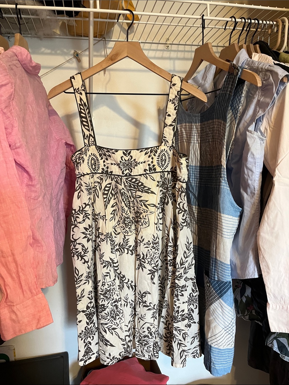 Black & White Floral Midi Sundress with Square Neck -